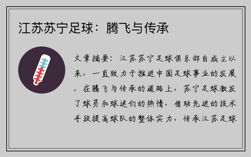 江苏苏宁足球：腾飞与传承